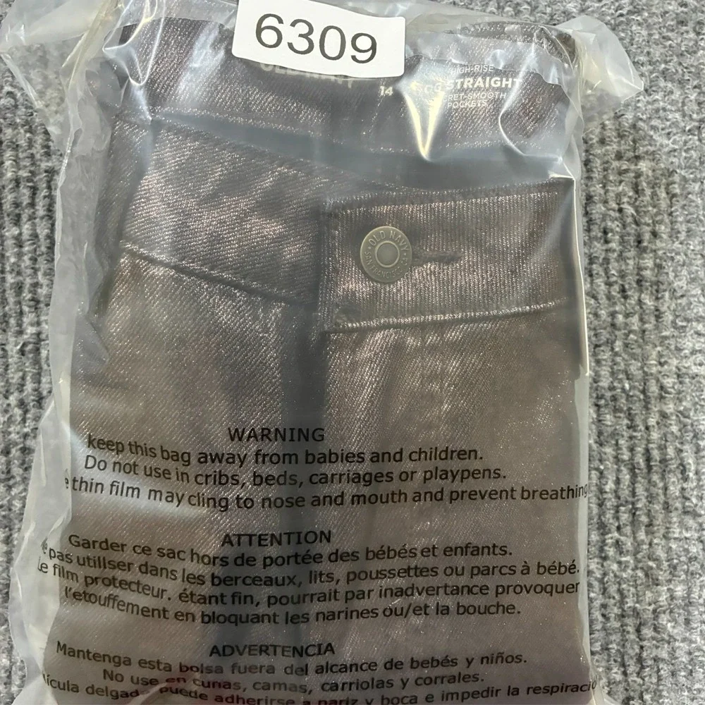 Old Navy High Rise OG Straight Ankle Jeans Womens Size 14‎ Black Shine Metallic
